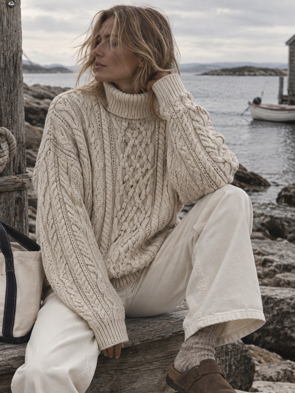 Vintage 100% wool British wool fisherman sweater